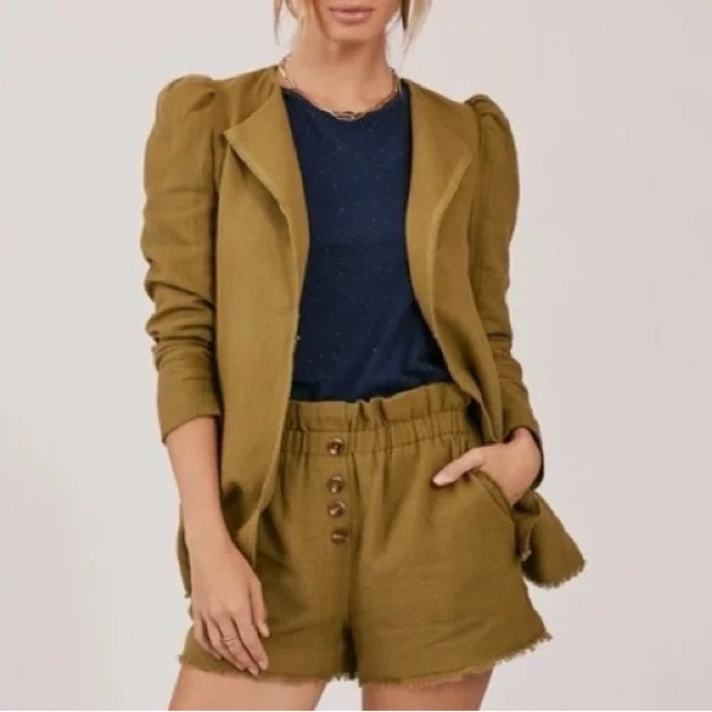 Something Navy Green linen cotton blend shorts